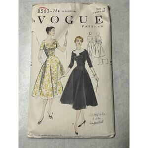 Vintage 1950's Vogue Pattern #8563 Women's One-Piece Dress and Dickey Size 18